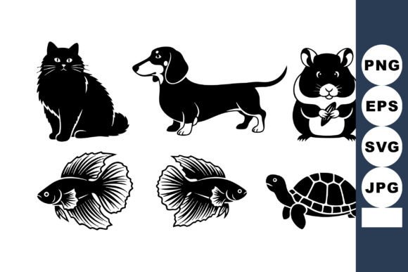 Black Silhouette Pets Vector
