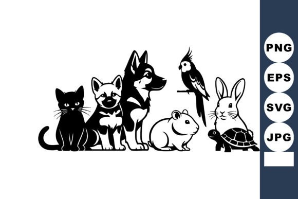 Black White Vector Pets Illustration