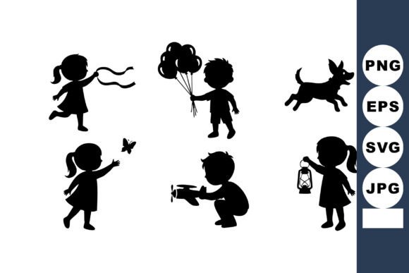 Children Playing Balloon Silhouettes