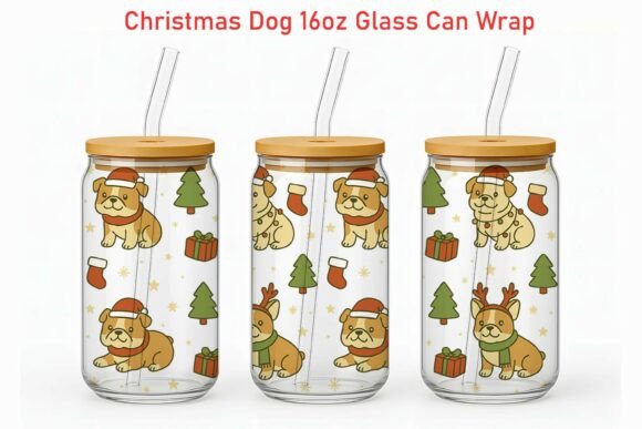 Christmas Bulldogs 16oz Glass Can Wrap