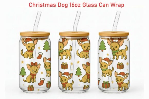 Christmas Chihuahua 16oz Glass Can Wrap