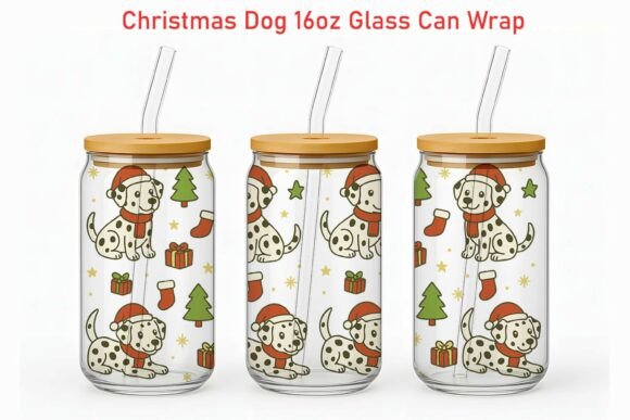 Christmas Dalmatian 16oz Glass Can Wrap