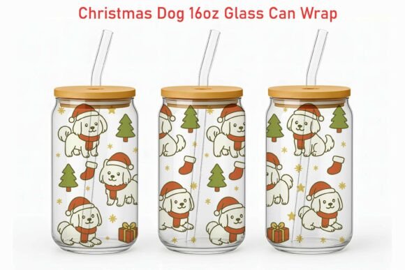 Christmas Maltese 16oz Glass Can Wrap