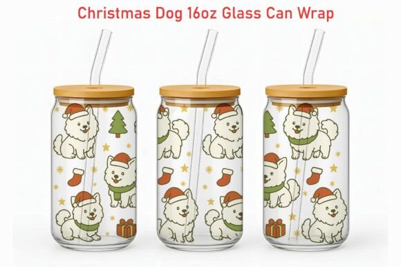 Christmas Samoyed 16oz Glass Can Wrap