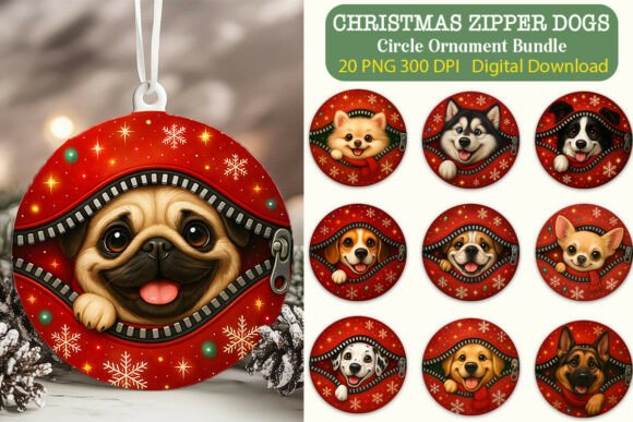 Circle Xmas Zipper Dogs Ornament PNG Review