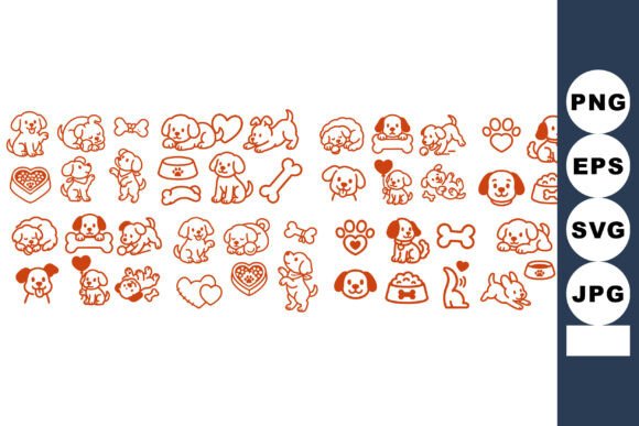 Cute Puppy Outline Clipart Set