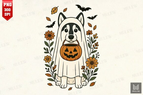Halloween Siberian Husky Flowers PNG: A Designer's Review