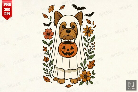Halloween Yorkshire Terrier Flowers PNG