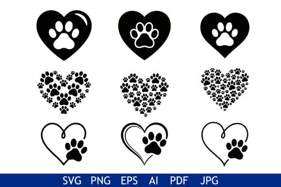 Heart Paw Print Vector Bundle