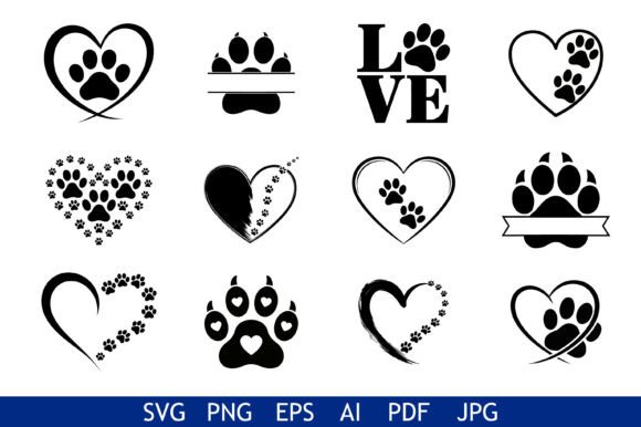 Paw Print Heart Love Icons