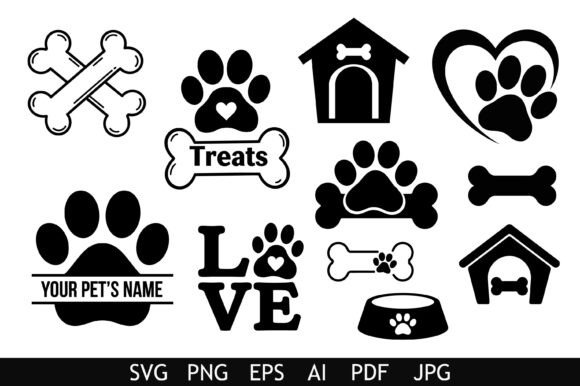 Pet Paw Love Clipart Set