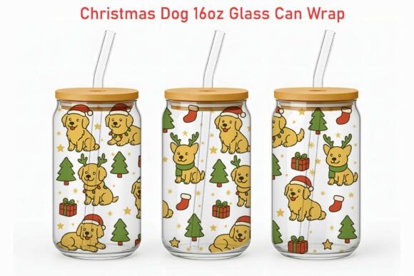 Xmas Golden Retriever Glass Can Wrap