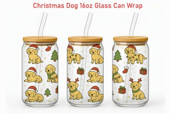 Xmas Labrador Retriever Glass Can Wrap