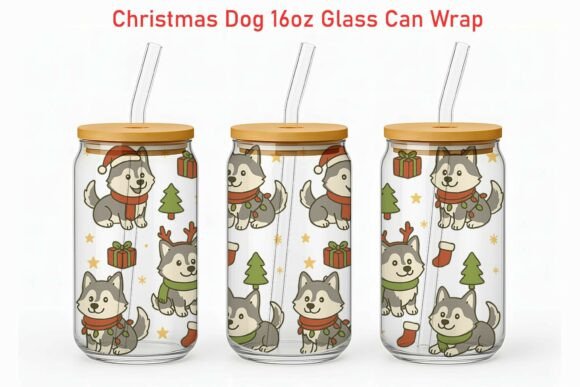 Xmas Siberian Husky Glass Can Wrap Review