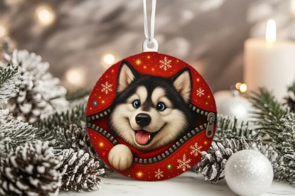 Xmas Zipper Pomeranian Circle Ornament