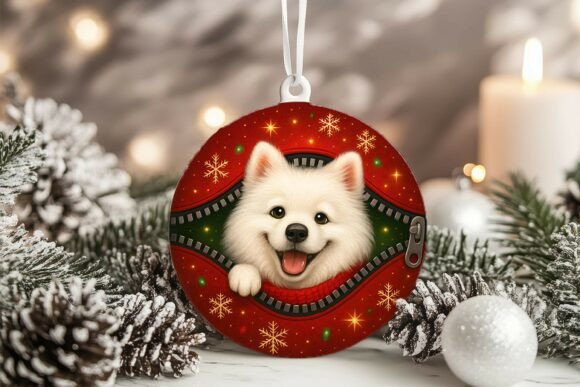 Xmas Zipper Samoyed Circle Ornament PNG