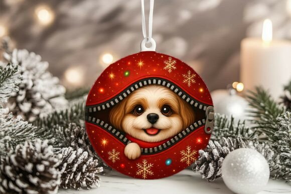 Xmas Zipper Shih Tzu Circle Ornament PNG